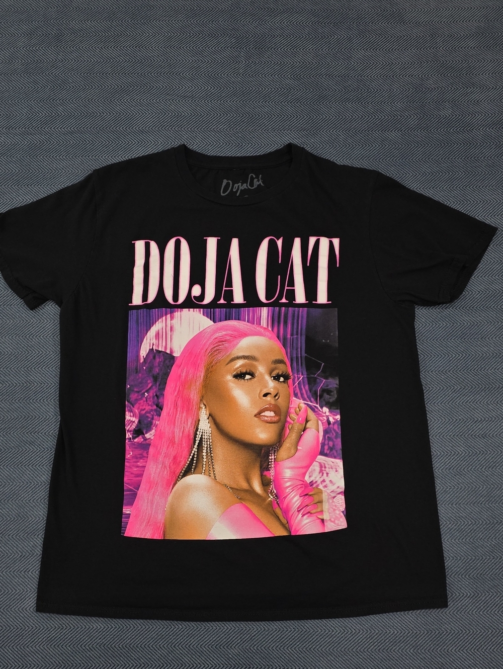 Black Doja Cat Graphic Tee with Pink And Purple